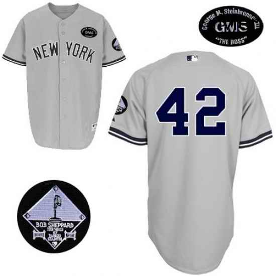 Mens Majestic New York Yankees 42 Mariano Rivera Authentic Grey GMS The Boss MLB Jersey